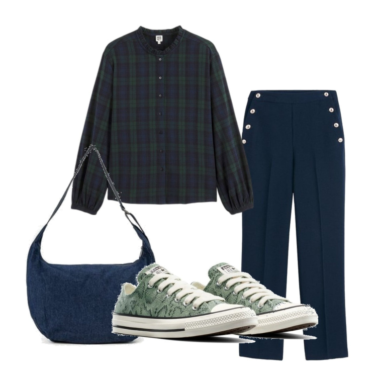 Outfit mujer - Casual #13785. Estilo Casual para Todos los días. Combinación con pantalones, bandoleras, sneakers, camisas.