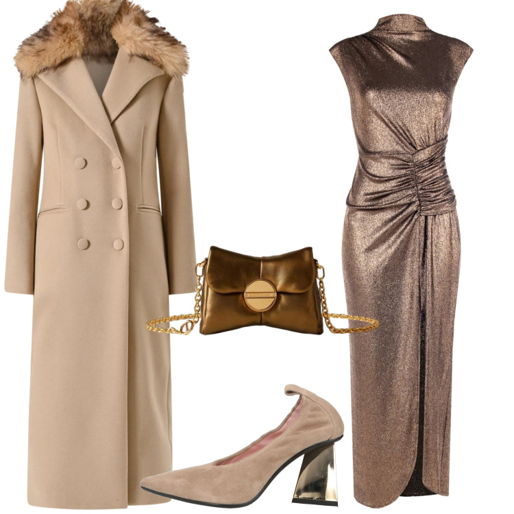 Outfit donna - Insolito Party. Stile Chic per Serata fuori. Abbinamento con décolleté, cappotti, vestiti lunghi, borse a tracolla.