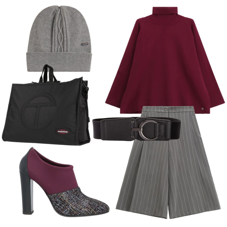 Outfit donna - La cintura nera. Stile Casual chic per Ufficio. Abbinamento con cinture, zaini, stivaletti, maglieria, pantaloni, berretti.