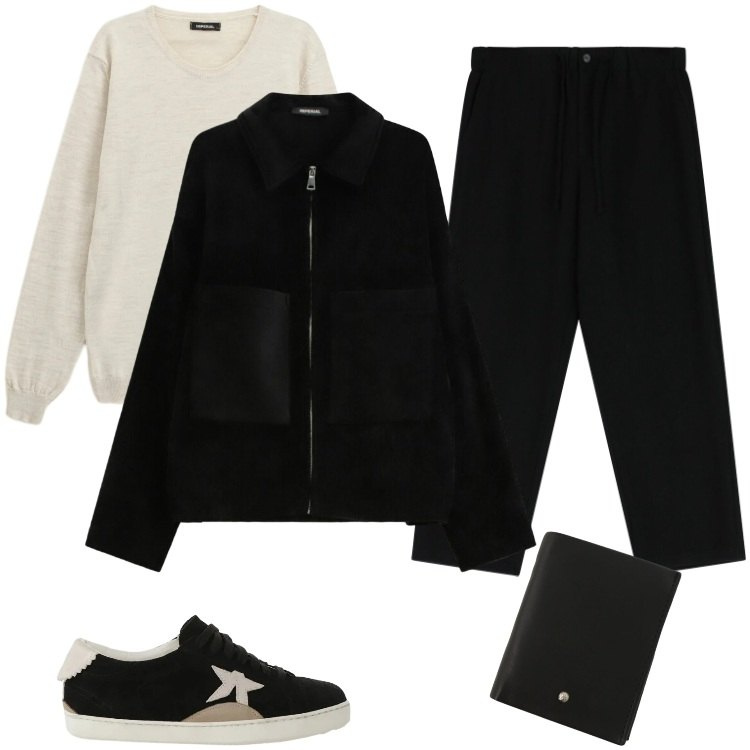 Outfit uomo - Total look #2306337. Stile Casual per Serata speciale. Abbinamento con maglieria, cappotti, portafogli, pantaloni, sneakers.