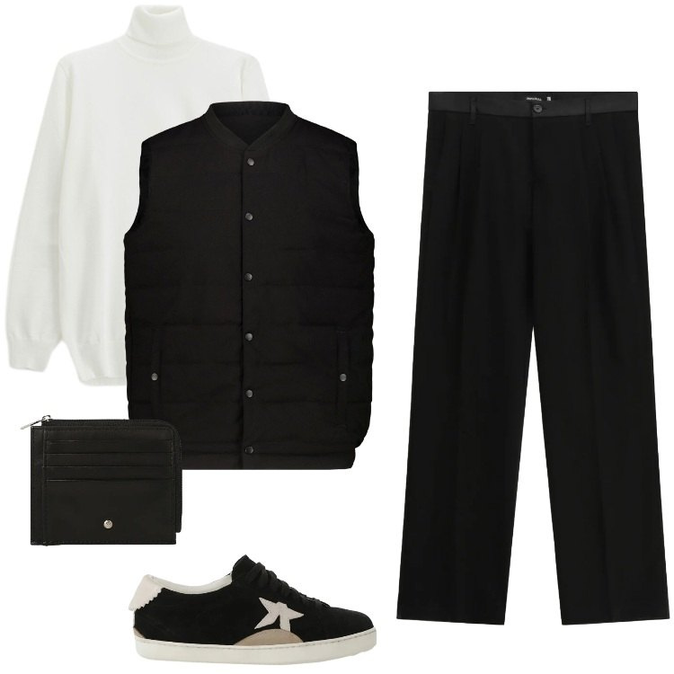 Outfit uomo - Total look #2306339. Stile Trendy per Serata speciale. Abbinamento con portafogli, maglieria, sneakers, pantaloni, piumini.