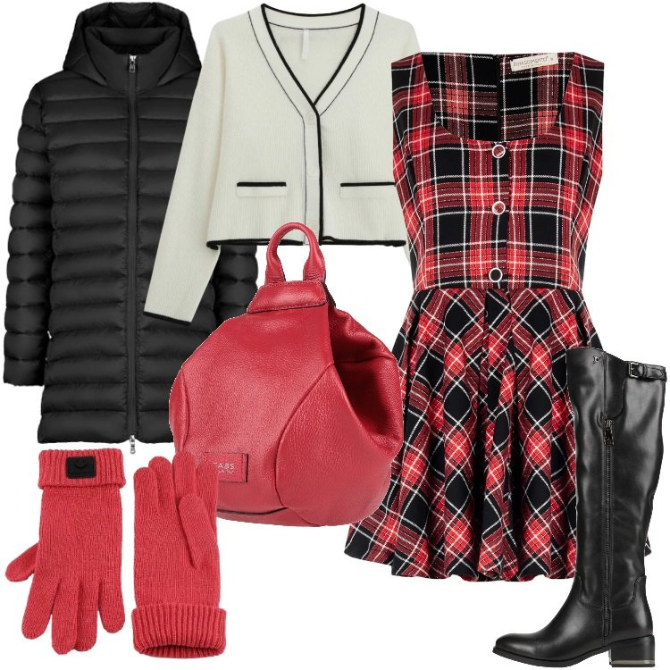 Outfit donna - Cena con i compagni di scuola. Stile Preppy per Serata fuori. Abbinamento con stivali, zaini, vestiti corti, cardigans, guanti, piumini.