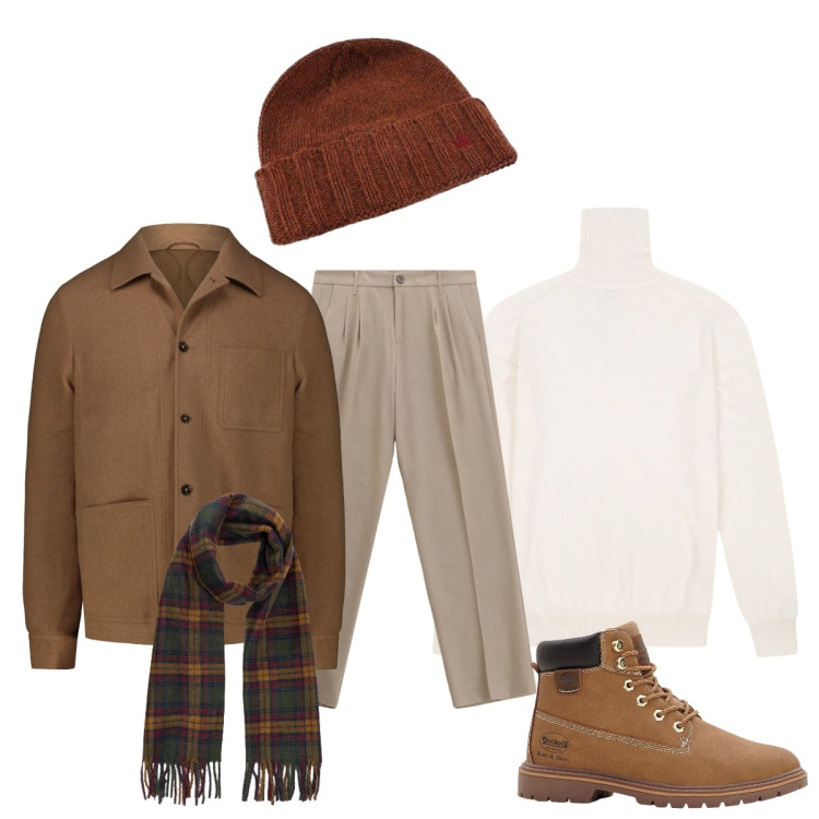 Outfit uomo - In montagna ma anche in città. Stile Casual per Tutti i giorni. Abbinamento con stivali e stivaletti, pantaloni, cappelli, sciarpe, maglieria, cappotti.