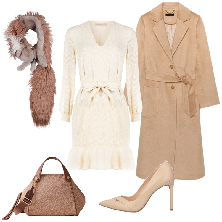 Outfit donna - Un giorno al lavoro. Stile Casual chic per Ufficio. Abbinamento con décolleté, sciarpe, vestiti corti, borse a mano, cappotti.