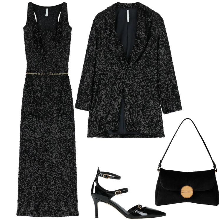Outfit donna - Party Ready. Stile Glamour per Serata fuori. Abbinamento con décolleté, blazer, vestiti lunghi, borse a tracolla.