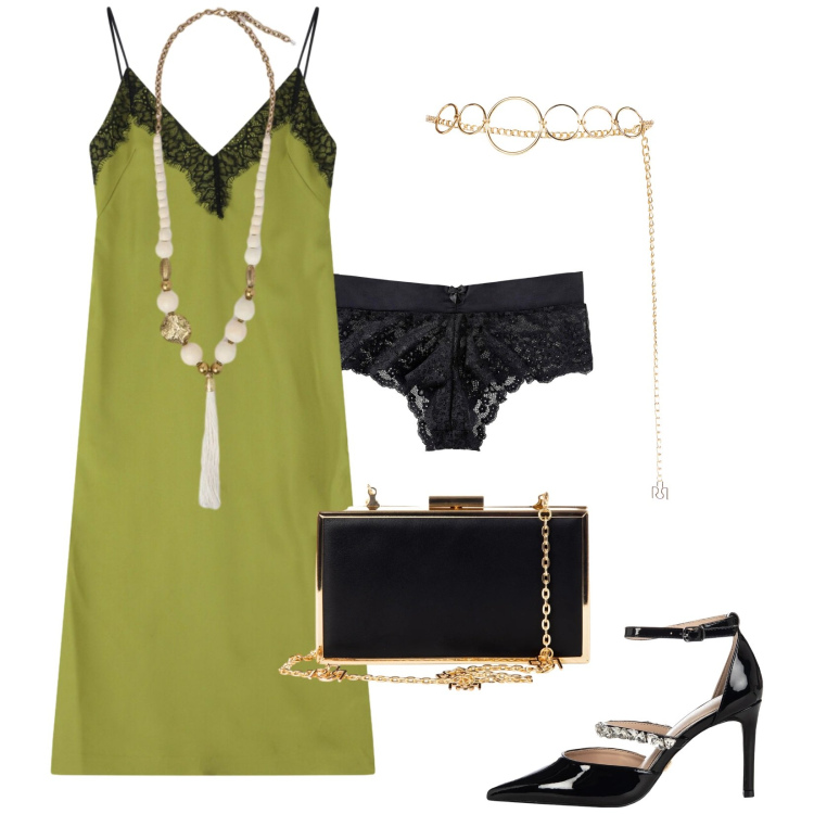 Outfit donna - Party di capodanno. Stile Vintage retrò per Serata fuori. Abbinamento con culotte, cinture, pochette, décolleté, vestiti midi/longuette, ciondoli.