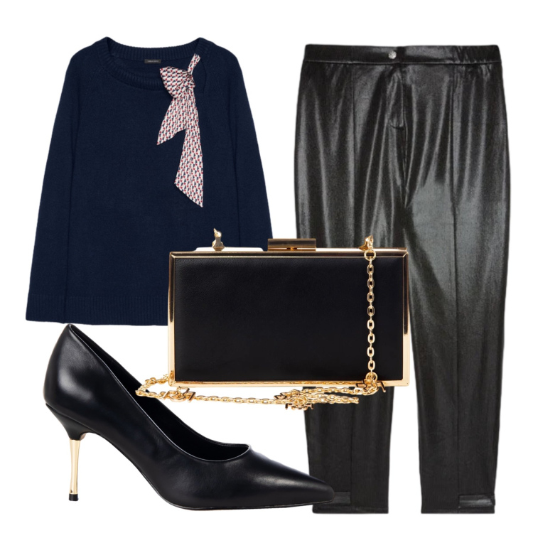 Outfit donna - Total look #2306409. Stile Glamour per Serata fuori. Abbinamento con décolleté, pochette, maglieria, pantaloni.