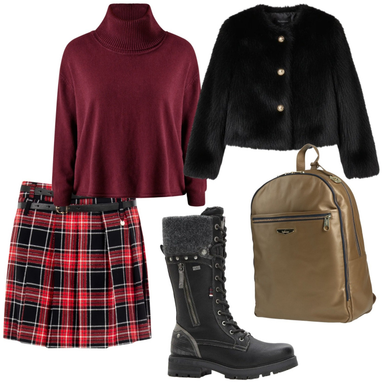 Outfit donna - La gonna scozzese. per Tutti i giorni. Abbinamento con stivali, zaini, minigonne, maglieria, ecopellicce.