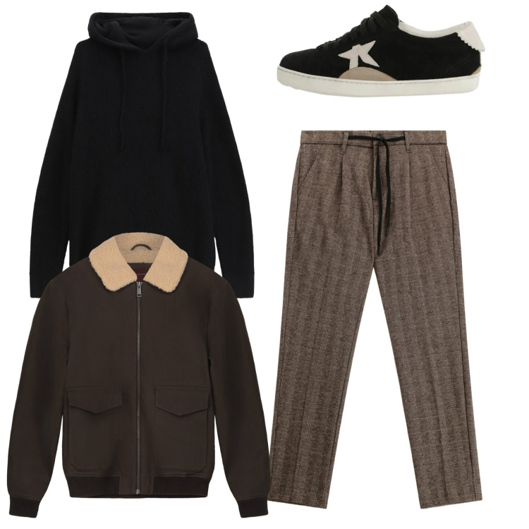 Outfit uomo - Total look. Stile Casual per Tutti i giorni. Abbinamento con pantaloni, felpe con cappuccio, sneakers, bomber.