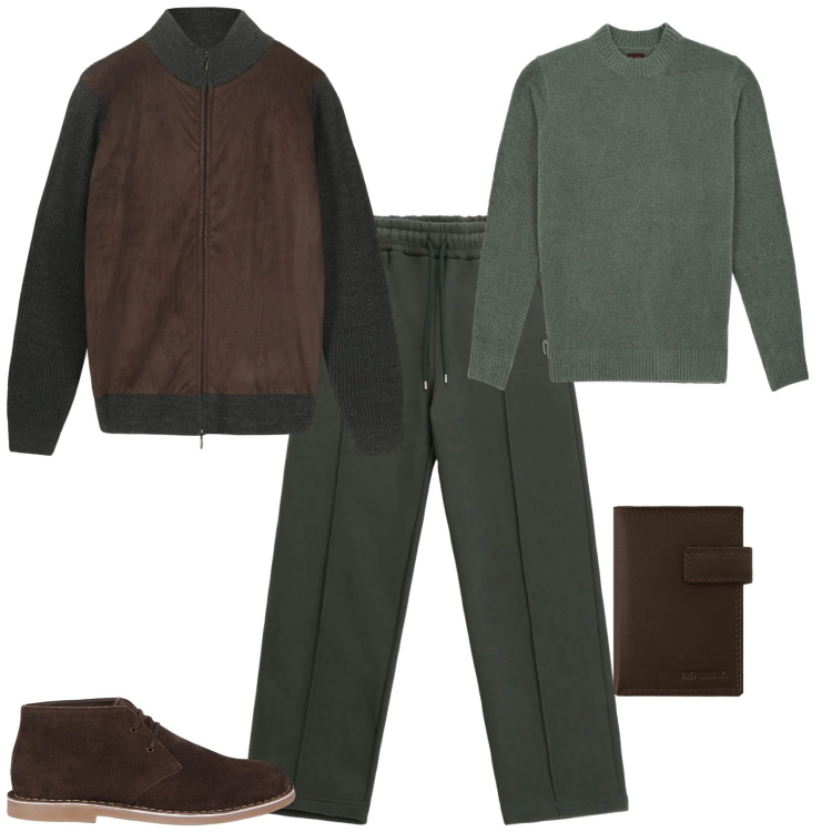 Outfit uomo - Trendy week end. Stile Trendy per Tutti i giorni. Abbinamento con pantaloni, portafogli, stivali e stivaletti, maglieria, giacche.