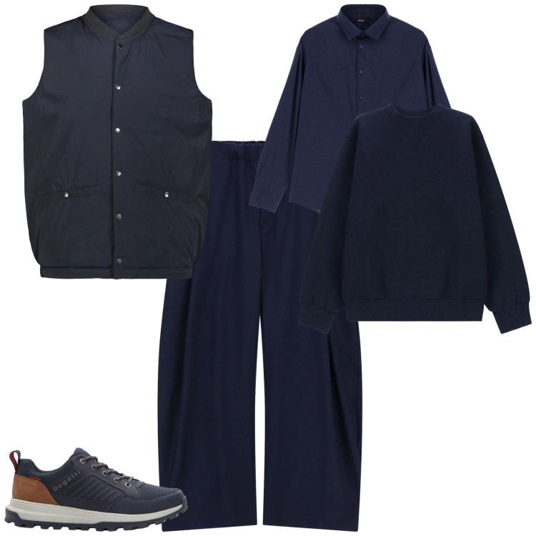 Outfit uomo - Urban in blu. Stile Urban per Tutti i giorni. Abbinamento con sneakers, camicie, pantaloni, felpe, piumini.