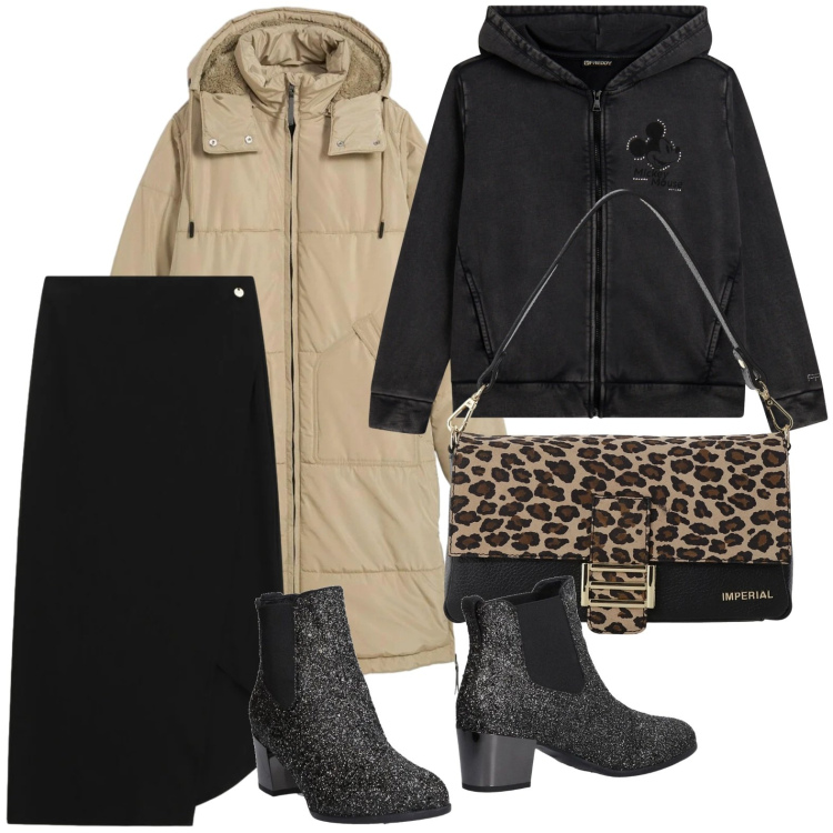 Outfit donna - Gli stivali luccicanti. Stile Glamour per Tutti i giorni. Abbinamento con piumini, stivaletti chelsea, gonne lunghe, borse a spalla, felpe con cappuccio.