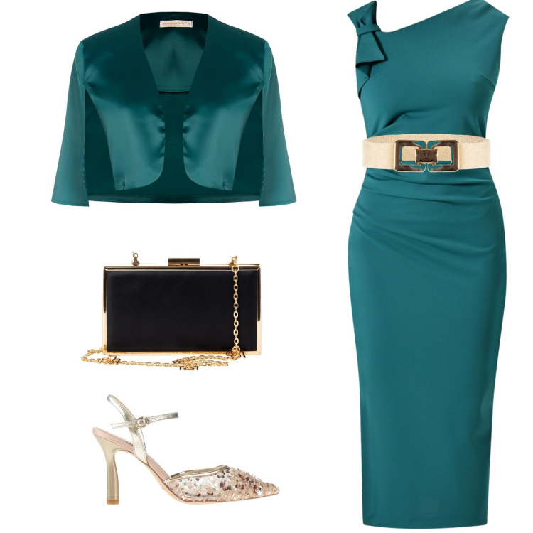 Outfit donna - Cerimonia. Stile Glamour per Cerimonia. Abbinamento con décolleté, cinture, pochette, bolero, vestiti a tubino.