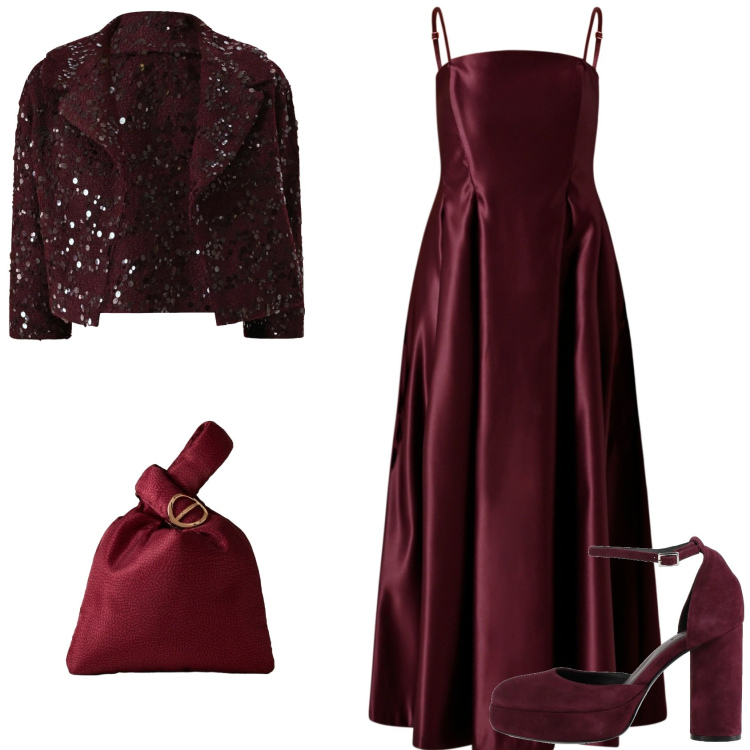 Outfit donna - Total look #2306489. Stile Chic per Serata fuori. Abbinamento con décolleté, bolero, vestiti lunghi, borse a mano.