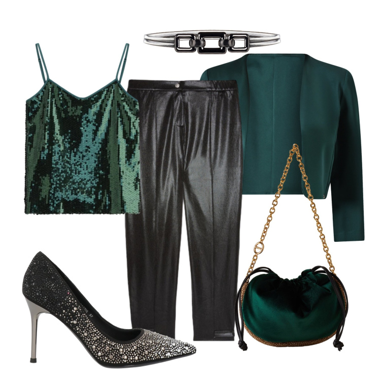 Outfit donna - Total look #2306492. Stile Sexy per Serata fuori. Abbinamento con décolleté, top, bolero, cinture, borse a spalla, pantaloni.