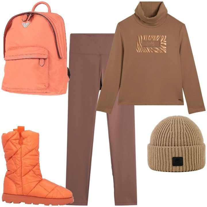 Outfit donna - Idee regalo sporty. Stile Sporty chic per Tutti i giorni. Abbinamento con stivaletti, zaini, leggings, felpe, berretti.
