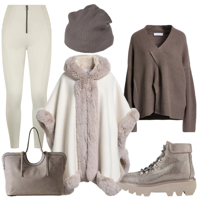 Outfit donna - winter day. Stile Casual chic per Tutti i giorni. Abbinamento con pullovers, stivaletti, cappe, cappelli, pantaloni skinny, shopping bag.