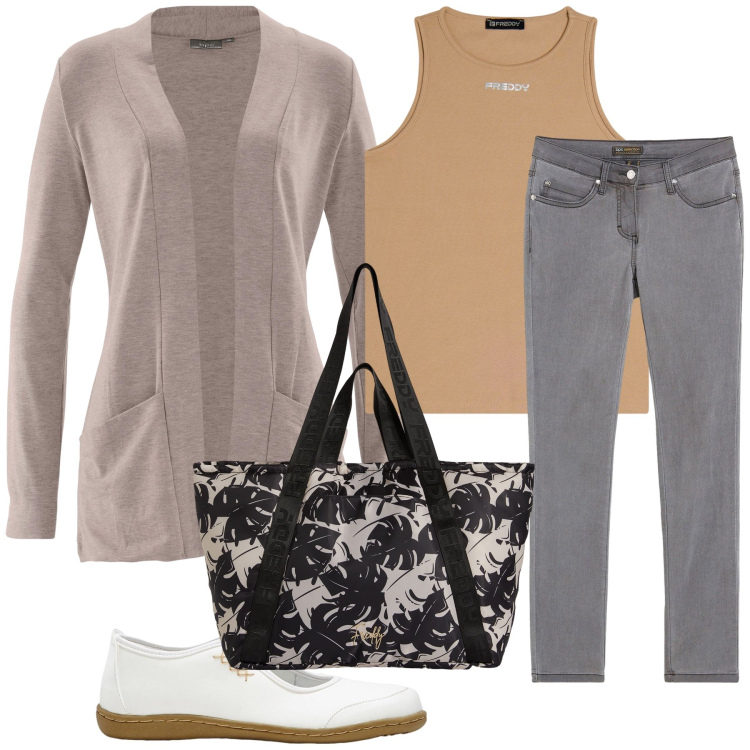 Outfit donna - Comodamente in top ma coperta. Stile Basic per Tutti i giorni. Abbinamento con jeans slim fit, ballerine, cardigans, shopping bag, canottiere.
