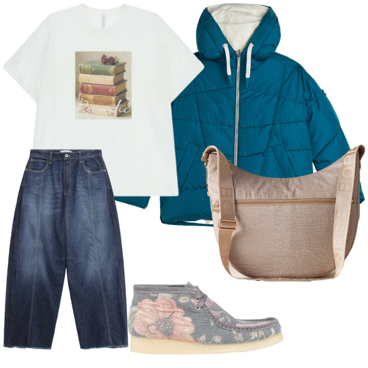 Outfit donna - Sportiva di classe. Stile Sporty chic per Tutti i giorni. Abbinamento con stivaletti, jeans, t-shirt, piumini, borse a spalla.