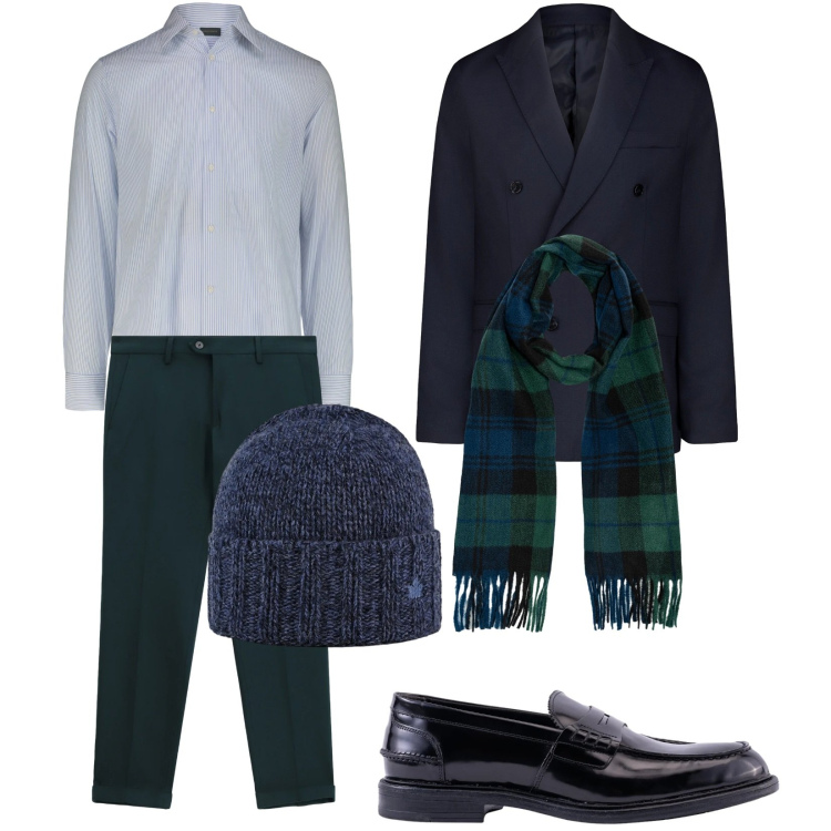 Outfit uomo - Serata teatro. Stile Business/Elegante per Serata speciale. Abbinamento con pantaloni, cappelli, giacche, sciarpe, scarpe stringate, camicie.