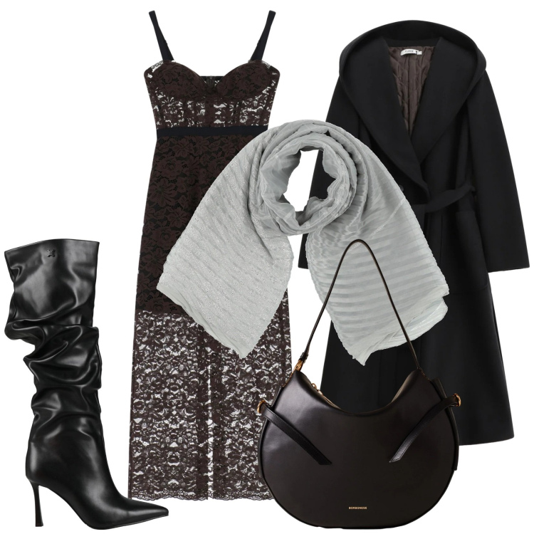 Outfit donna - Abito in pizzo. Stile Chic per Serata fuori. Abbinamento con stivali, sciarpe, cappotti, vestiti midi/longuette, borse a spalla.