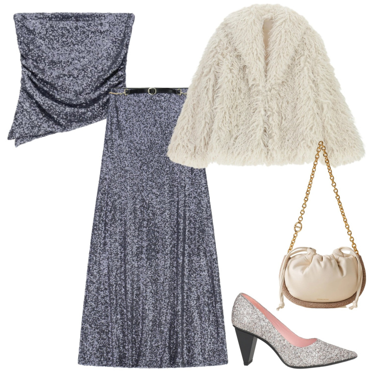 Outfit donna - Total look #2306530. Stile Glamour per Serata fuori. Abbinamento con décolleté, ecopellicce, top, gonne lunghe, borse a spalla.