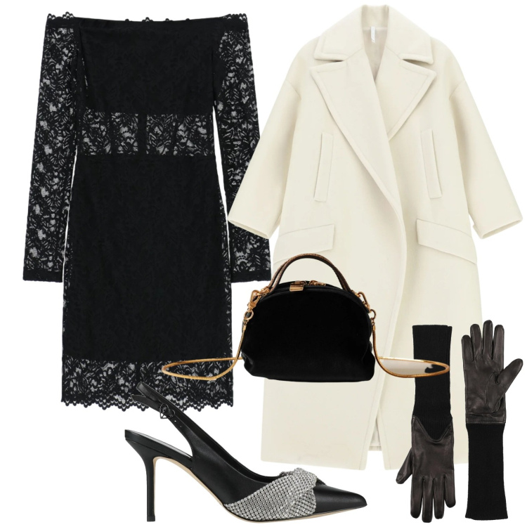 Outfit donna - Party Ready. Stile Glamour per Serata fuori. Abbinamento con décolleté, guanti, vestiti corti, cappotti, borse a mano.