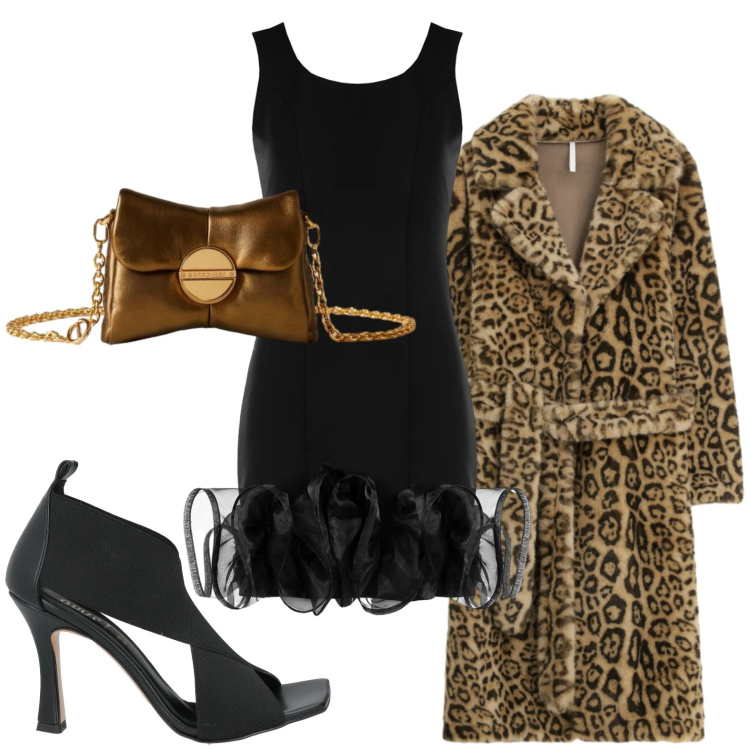 Outfit donna - Party Ready. Stile Glamour per Serata fuori. Abbinamento con sandali in pelle, vestiti a tubino, cappotti, borse a tracolla.