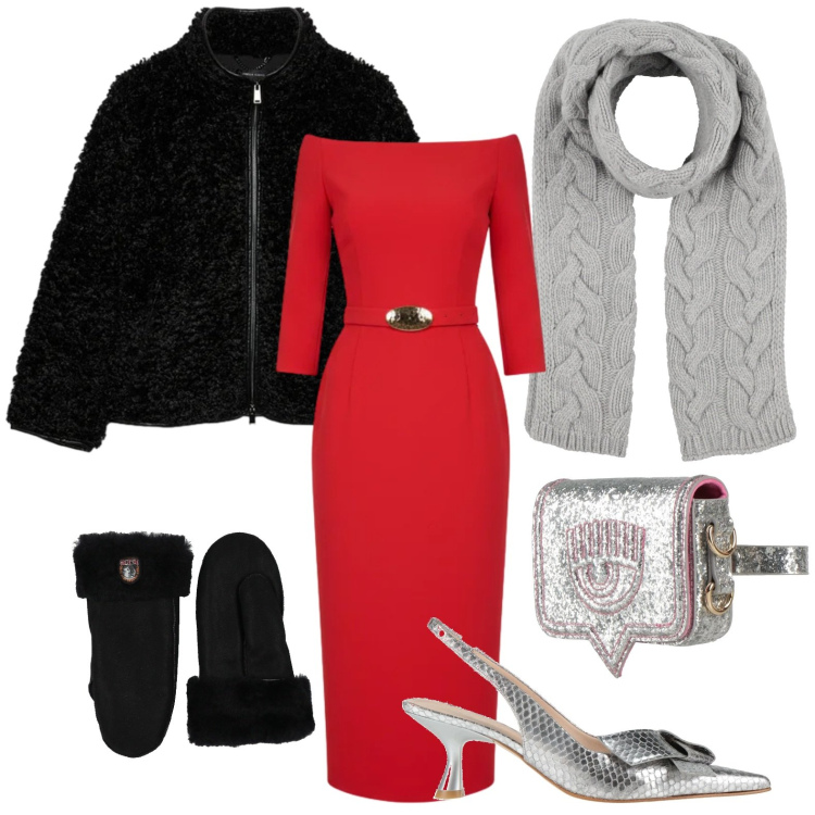 Outfit donna - Party Ready. Stile Chic per Serata fuori. Abbinamento con marsupi, décolleté, guanti, sciarpe, vestiti midi/longuette, ecopellicce.