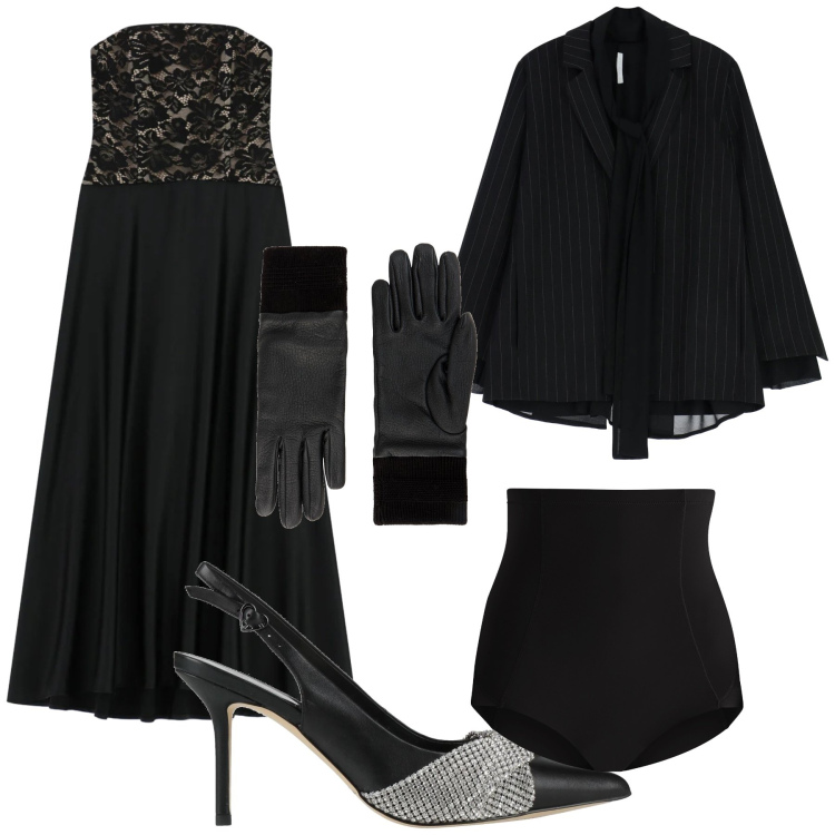 Outfit donna - La serata più elegante dell anno. Stile Chic per Serata fuori. Abbinamento con décolleté, guanti, culotte, blazer, vestiti lunghi.