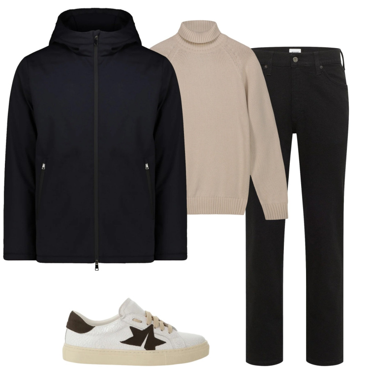 Outfit uomo - City. Stile Casual per Tutti i giorni. Abbinamento con jeans dritti, sneakers, parka, pullovers.