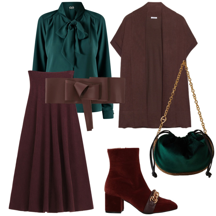 Outfit donna - Tutto per le feste. per Cerimonia. Abbinamento con stivaletti, bluse, gonne lunghe, cinture, borse a spalla, cardigans.