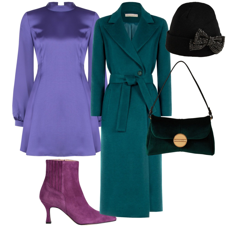 Outfit donna - Capodanno. per Cerimonia. Abbinamento con stivaletti, cappelli, vestiti corti, cappotti, borse a tracolla.