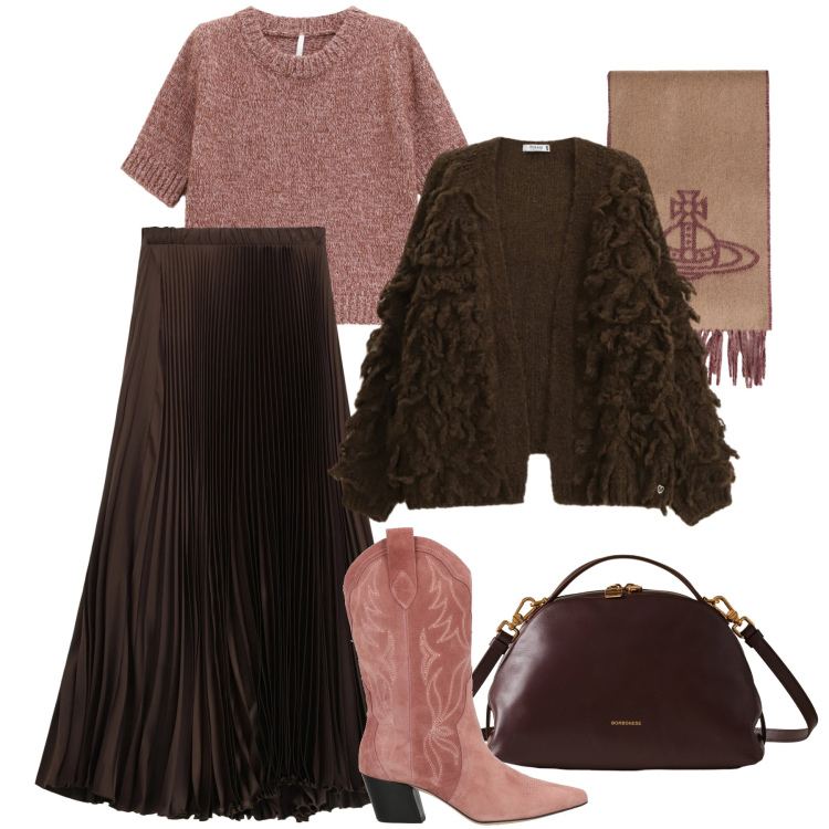 Outfit donna - Feste alternative. Stile Casual chic per Tutti i giorni. Abbinamento con sciarpe, stivali, cardigans, gonne lunghe, maglieria, borse a mano.