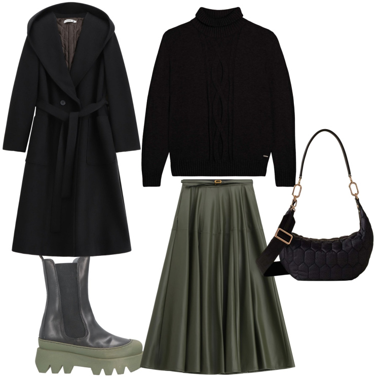 Outfit donna - Total look #2306618. Abbinamento con stivaletti, cappotti, gonne lunghe, maglieria, borse a tracolla.