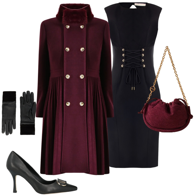 Outfit donna - Cerimonia a dicembre. Stile Chic per Cerimonia. Abbinamento con décolleté, guanti, vestiti a tubino, cappotti, borse a spalla.