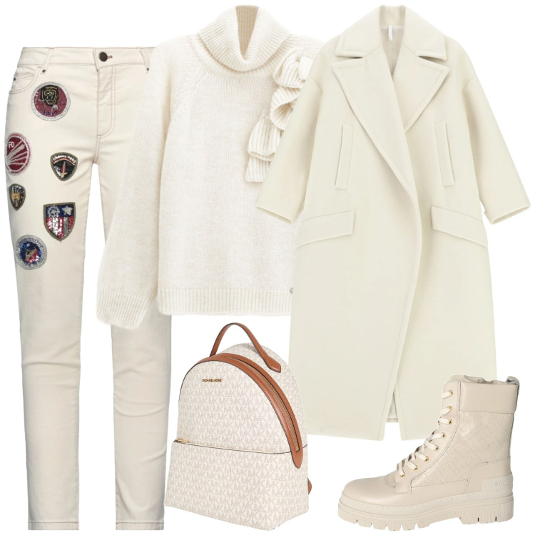 Outfit donna - Nevica. Stile Casual chic per Scuola/Università. Abbinamento con jeans slim fit, stivaletti, zaini, maglieria, cappotti.