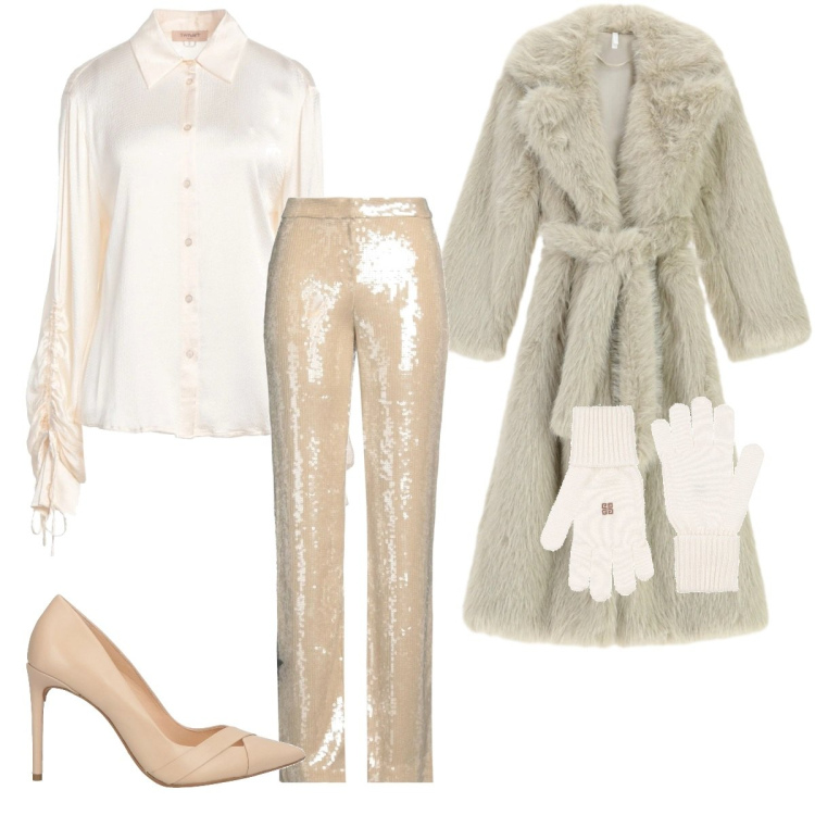 Outfit donna - Aspettando la neve. Stile Glamour per Cerimonia. Abbinamento con décolleté, pantaloni, camicie, guanti, cappotti.