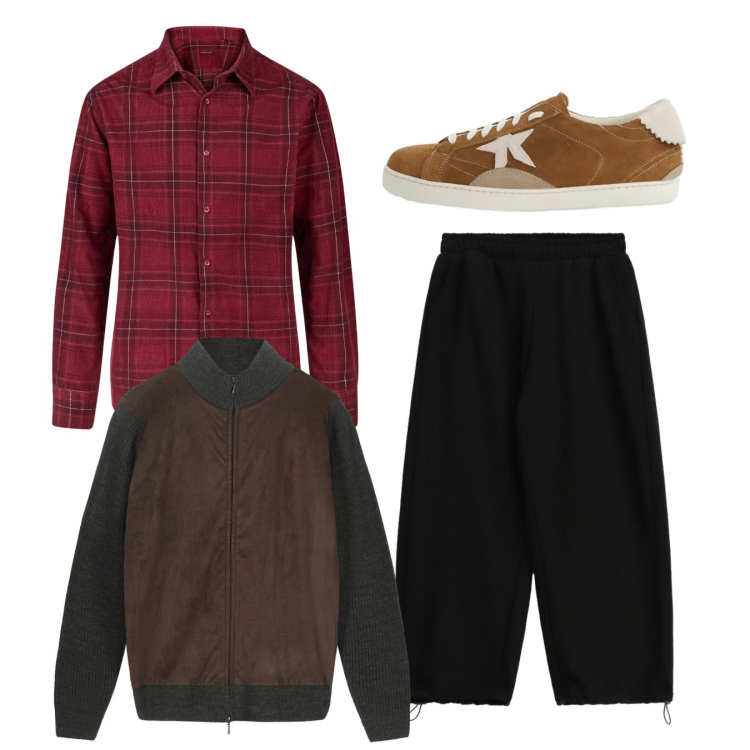 Outfit uomo - Tocco natalizio. Stile Casual per Tutti i giorni. Abbinamento con pantaloni, sneakers, camicie, giacche.