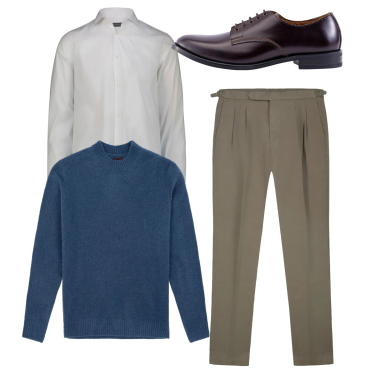 Outfit uomo - Total look. Stile Casual per Tutti i giorni. Abbinamento con maglieria, pantaloni, scarpe stringate, camicie.