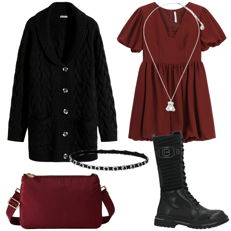 Outfit donna - I\'m trendy. Stile Trendy per Tutti i giorni. Abbinamento con cardigans, stivali, cinture, vestiti corti, ciondoli, borse a tracolla.