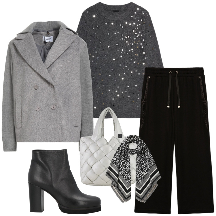 Outfit donna - Total look #2306715. Stile Chic per Tutti i giorni. Abbinamento con stivaletti, caban, sciarpe, borse tote, pantaloni, maglieria.