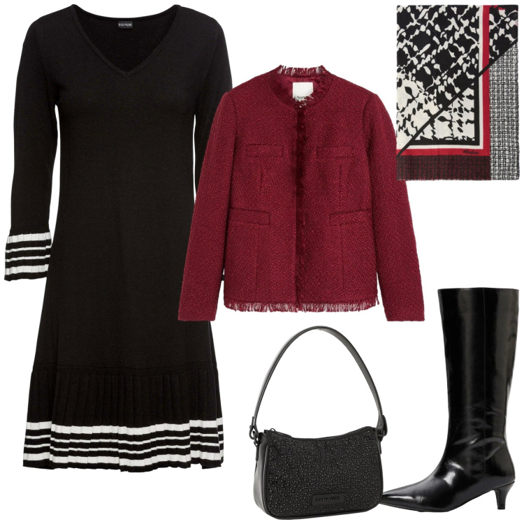 Outfit donna - Total look #2306721. Stile Bon Ton per Serata fuori. Abbinamento con vestiti, stivali, borse a mano, cappotti, sciarpe.