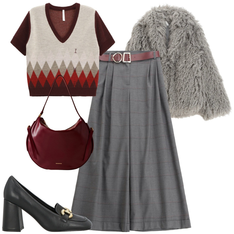 Outfit donna - Imperial. Stile Trendy per Tutti i giorni. Abbinamento con mocassini, pantaloni, maglieria, ecopellicce, borse a spalla.