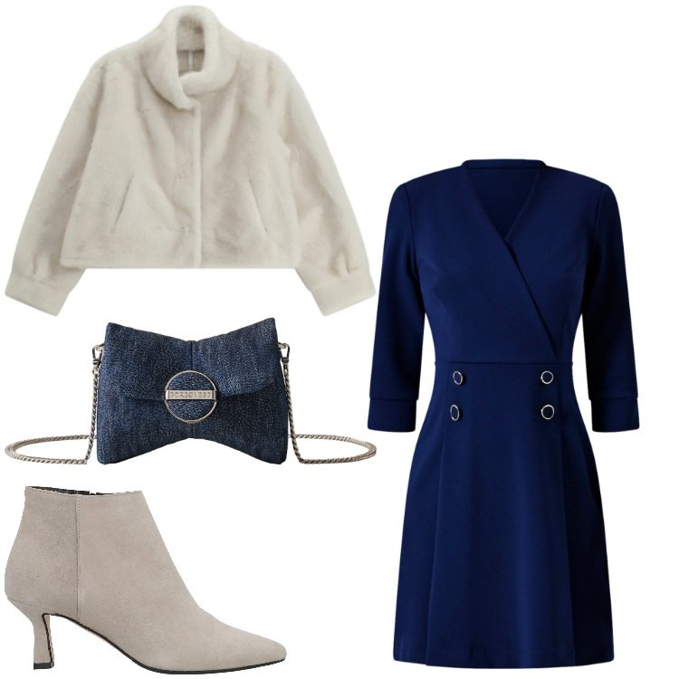 Outfit donna - Grintosa. Stile Chic per Serata fuori. Abbinamento con stivaletti, ecopellicce, vestiti corti, borse a spalla.