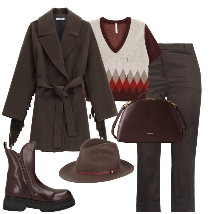 Outfit donna - Dicembre. Stile Casual chic per Tutti i giorni. Abbinamento con cappelli, stivaletti, pantaloni, cappotti, maglieria, borse a mano.