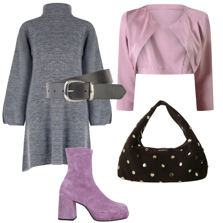 Outfit donna - Dettagli rosa. Stile Urban per Serata fuori. Abbinamento con cinture, stivaletti, vestiti corti, bolero, borse a spalla.