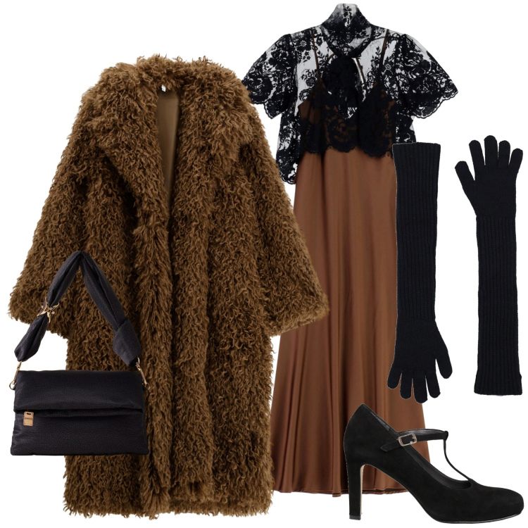 Outfit donna - Pelliccia contro il freddo. Stile Chic per Serata fuori. Abbinamento con guanti, décolleté, cappotti, vestiti lunghi, borse a tracolla.