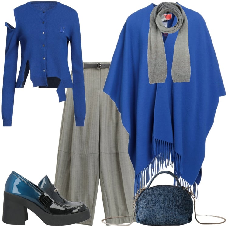 Outfit donna - Dicembre. Stile Glamour per Tutti i giorni. Abbinamento con cardigans, cappe, mocassini, sciarpe, pantaloni, borse a mano.