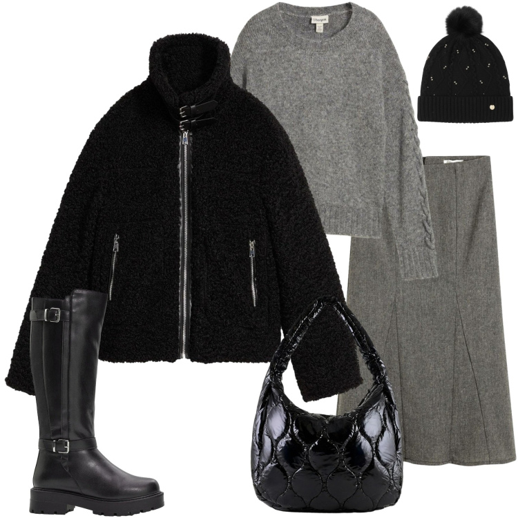 Outfit donna - Urban a dicembre. Stile Urban per Tutti i giorni. Abbinamento con gonne, ecopellicce, stivali, maglieria, borse tote, berretti.
